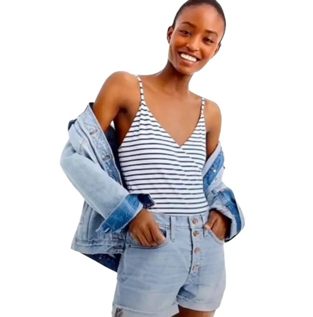 J. Crew Crossover Blue Striped White Nautical Surplice Bodysuit